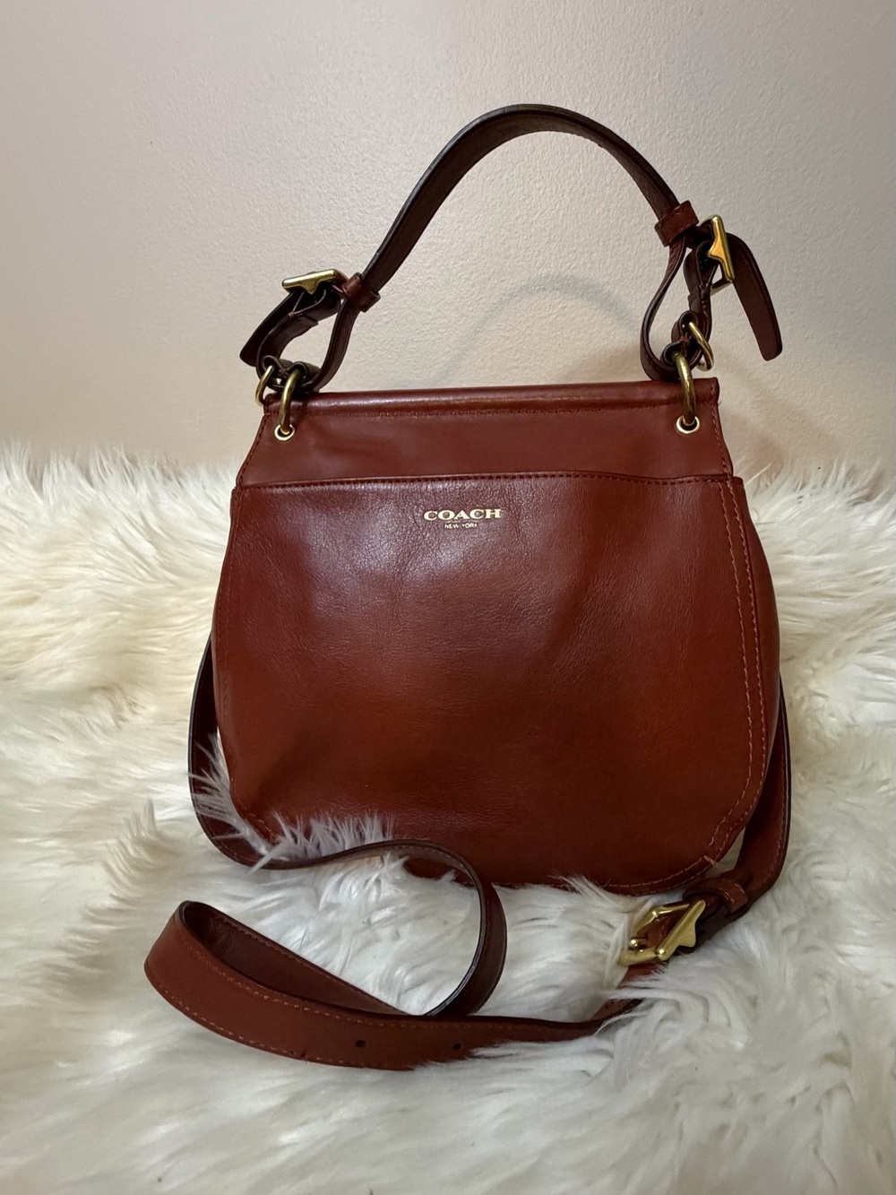 Coach Chestnut Brown Leather Shoulder Bag with Gold Hardware